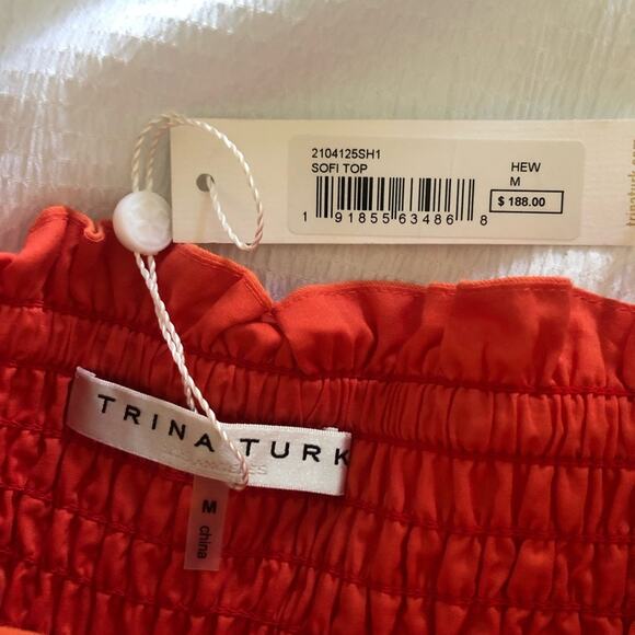 NWT Trina Turk Sofi Smocked Halter Top Orange Heatwave Size Medium - Picture 8 of 10